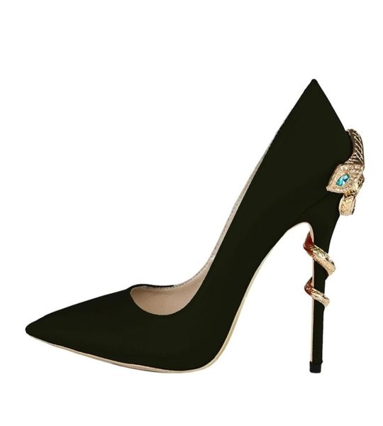 

ladies fashion spring autumn stiletto 10cm heels women039s pointed toe snake party shoes 6 colors 3542 2109105334987, Black