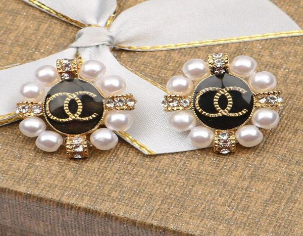 

classics designer brand earrings ear stud womens double crystal pearl elegance temperament simple ladies wedding party jewelry acc5903129, Golden;silver