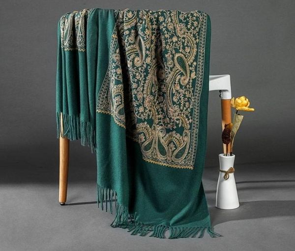 

fashion wild rhinestone embroidered scarf embroidered cashew embroidered shawl autumn and winter thick artificial cashmere scarf y1380306, Blue;gray