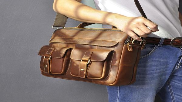 

men quality leather antique design business briefcase 13quot lapbag attache portfolio bag tote shoulder messenger bag b207d6080756