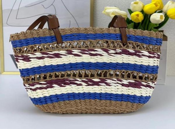 

retro striped contrasting color handwoven bag largecapacity shoulder tote seaside vacation beach bag shopping3916456