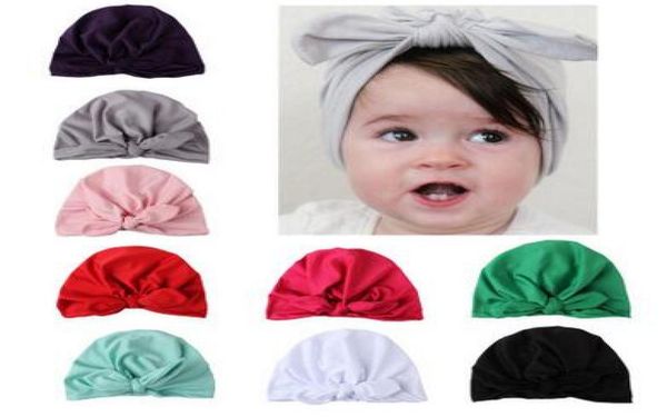 

new europe us baby hats bunny ear caps turban knot head wraps infant kids india hats ears cover childen milk silk beanie7667682, Blue;gray