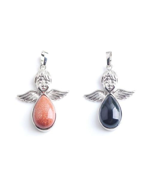 

wojiaer angel wings pendants natural agate quartz turquoise stones bead women girls jewelry christmas gifts bm9028631178, Silver