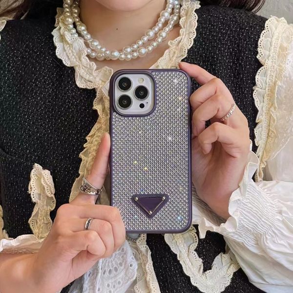 Phone Case Luxury Glitter iPhone Cases For iPhone 15 Plus 14 Pro Max 13 12 11 Designer Bling Sparkling Rhinestone Diamond Jewelled 3D Crystal Triangle P Women Cov JCE8