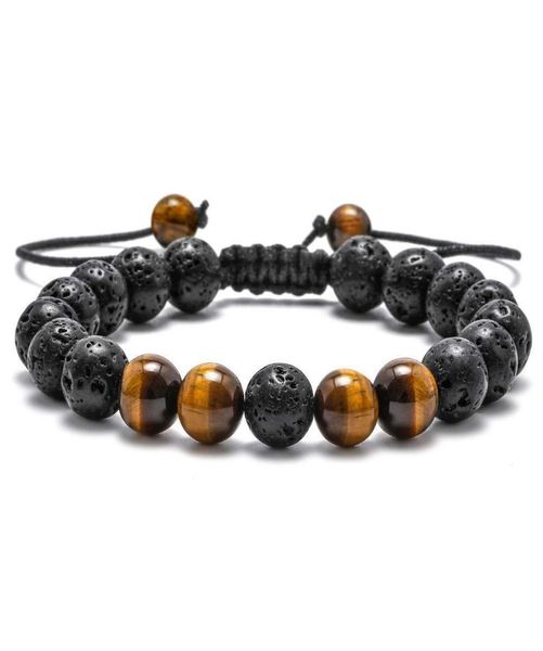 

8mm stone tiger eye lava rock strand bracelet stress relief yoga beads adjustable bracelets anxiety aromatherapy essential oil dif4792442, Black