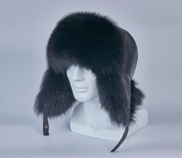 

fashionrussian ushanka hats of real raccoon fur trapper hat earflap men real sr genuine leather russian winter cap h2102759579, Blue;gray