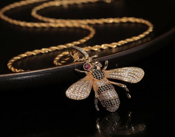 

new designed bee pendant necklace luxurious micro inlays diamonds men women hip hop punk necklaces designer jewelry 04148930, Silver