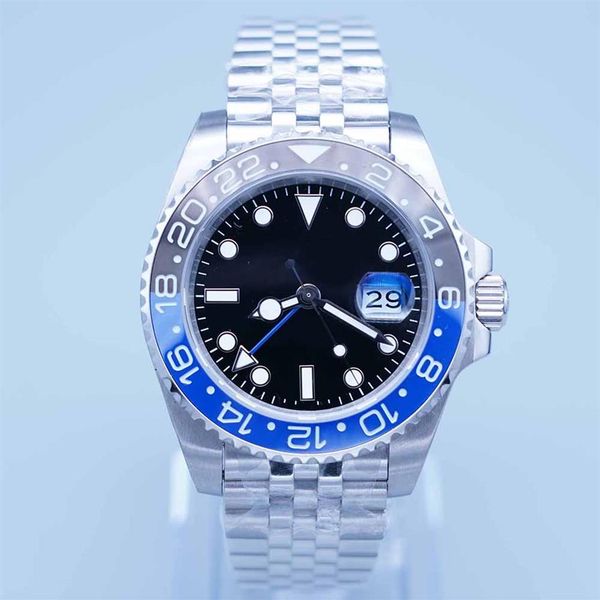 

st9 super u1 men 3866 watch automatic movement batgirl black blue ceramic sapphire dial master 2 jubilee bracelet wristwatch mens 158d, Slivery;brown