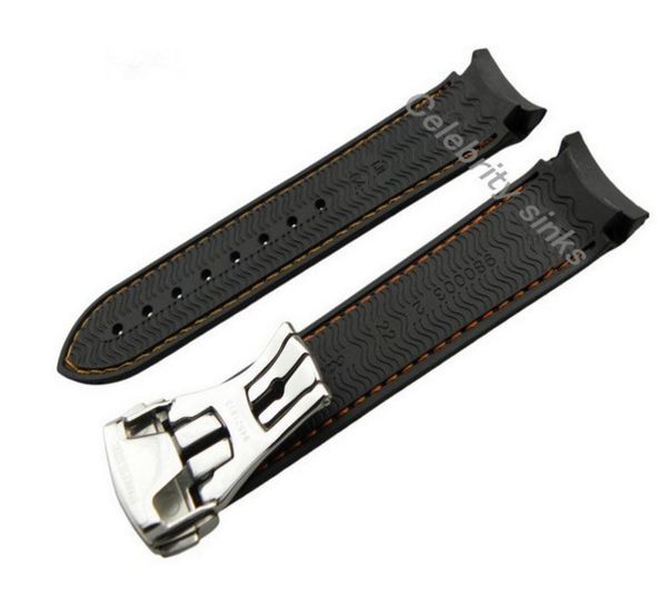 

22 mm 20 mm buckle new line of highend black and orange silicone strap waterproof dive strap with silver buckle for omega watch7031911, Black;brown