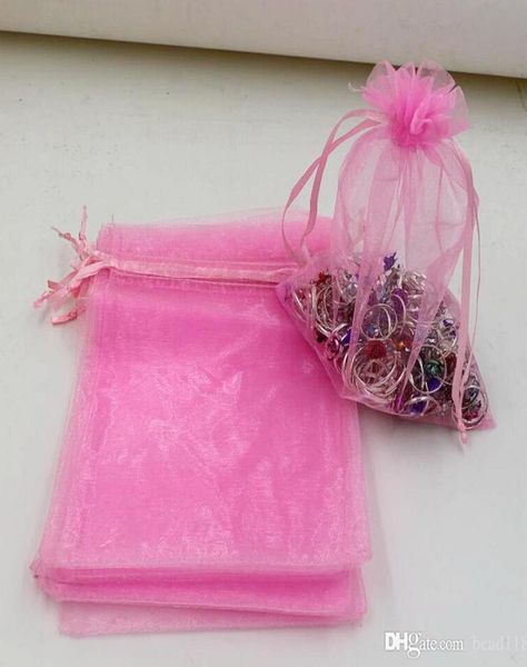 

s 100pcslots pink with drawstring organza jewelry gift pouch bags for wedding favors beads jewelry 7x9cm 9x11 cm 13x6352407, Pink;blue
