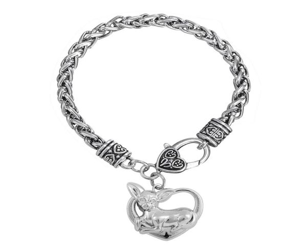 

chihuahua heart dog pet charm lobster claw bracelet wheat chain animal lovers jewelry9486426, Golden;silver