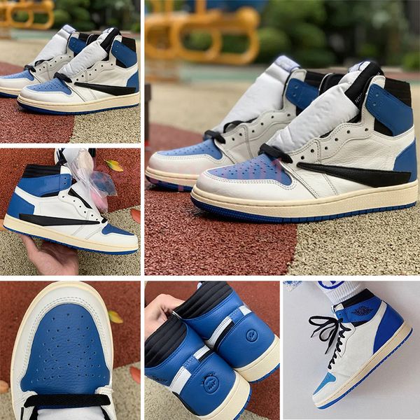 

2023 authentic basketball shoes high og 1 ts x fragment jumpman 1s blue white leather mens sports sneakers send with box 36-48 b3