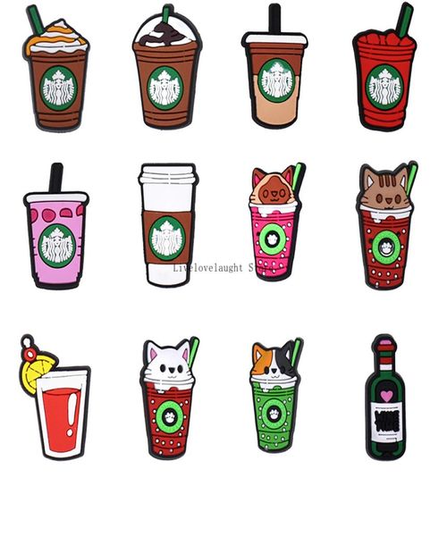 

wholesalecolorful cartoon cat drink cup charms shoe decoration accessories charms with buckle for 5197317, White;pink