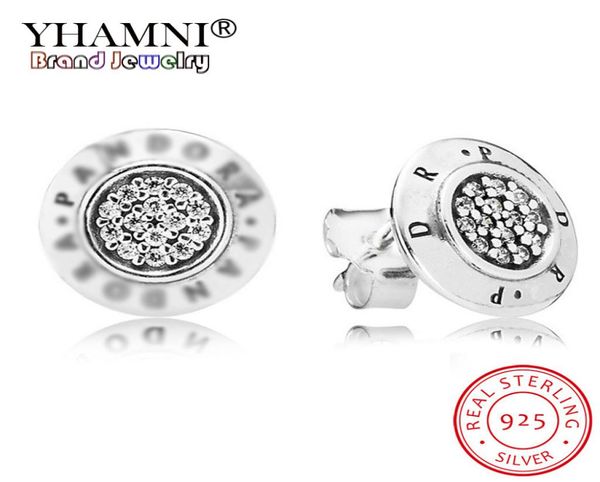 

yhamni women's authentic 925 sterling silver earring logo signature with crystal stud earrings for women compatible style jewelry754631, Golden