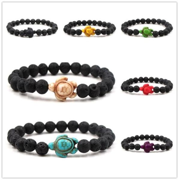 

tortoise charms 8mm natural black lava stone beads bracelet essential oil perfume diffuser bracelets stretch yoga jewelry3009592, Golden;silver