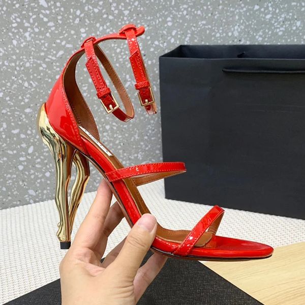 

ankle strap stiletto sandals patent leather gladiator buttock type heel sandals women's party evening shoes luxury designers high heels, Black