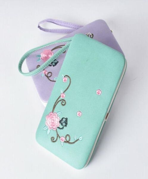 

long floral money wallet leather folding coin card holder phone case for women ladies purse wallets3167540, Red;black