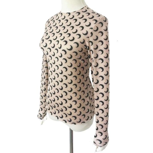 

designer clothes feminine moon print t shirts women long sleeve graphic tee tunics crescent, Black