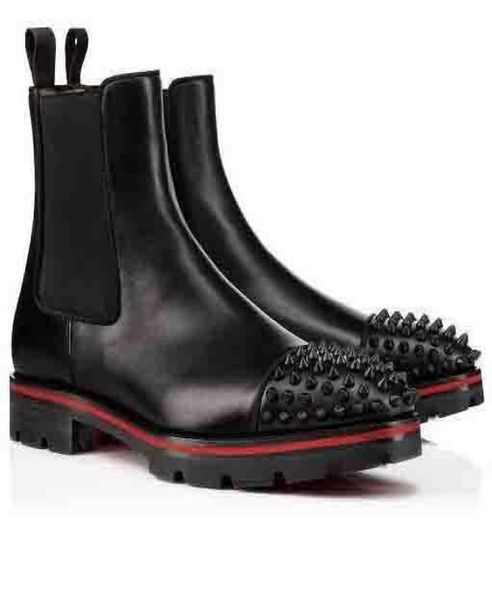 

fashion luxury men boots design man ankle boots low heels genuine leather suede with rivets melon spikes flat short knight bo6533061, Black