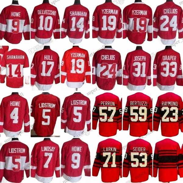 

1926-1999 movie retro ccm hockey jersey 9 gordie howe 4 gordie howe 5 nicklas lidstrom 10 alex delvecchio 24 chris chelios 14 brendan shanah, Black