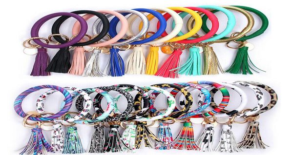 

46styles leather bracelet key chain pu wristr round key ring tassel pendant leopard bufflao wristband keychain bracelets key rings5455751, Silver