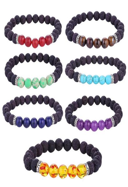 

bulk natural lava rock beaded wrap bracelets essential oil diffuser stone 7 chakra charm bangle for women men handmade diy jewelry1913536, Black