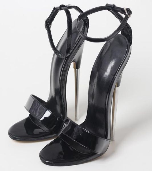 

7quot super high heel sandals stiletto metal heels open toe ankle straps women fetish shoes12921681, Black