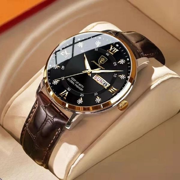 

wristwatches poedagar mens watches brand luxury fashion leather quartz watch waterproof luminous week date man wristwatch 230905, Slivery;brown