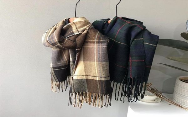 

2021 new scarf women039s winter plaid scarf british tassel cashmere shawl with neck5146736, Blue;gray