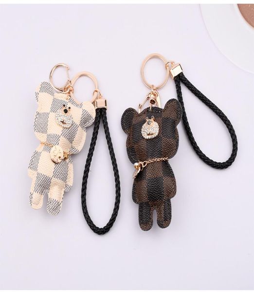

bear key chains ring brand design rhinestone keyrings pu leather bear car keys jewelry bag charm animal keychains holder2844578, Silver