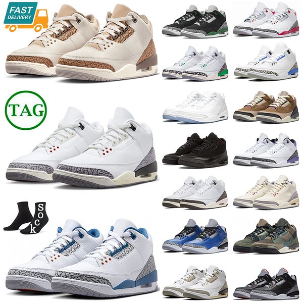

designer 3s jumpman 3 basketball shoes palomino white cement reimagined wizards fire red black cement desert elephant men women trainers spo