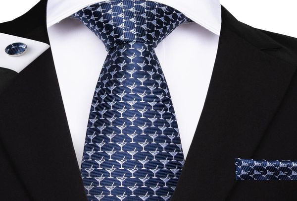

hitie blue cocktail cup pattern necktie set 8cm wide 100 handmade silk ties for mens business luxury party wedding n70837908035, Black;blue