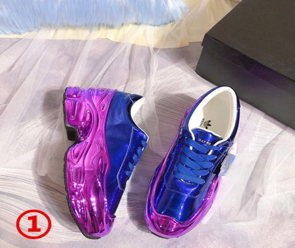 

2020 luxury designer latest colors raf simons sneakers chromecovered ozweego sneaker with silver sole bottom size 3546 with box7678868, Black;white