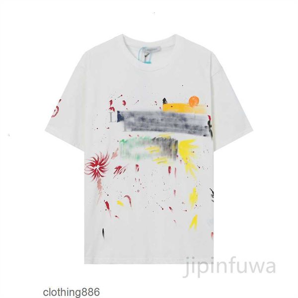 

2023 designer mens t-shirts lanvins tees american high street painted graffiti womens loose short sleeves sweat sports casual clothes street, White;black