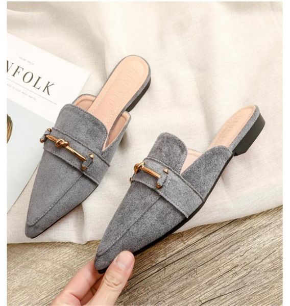 

woman pointed toe shoes fashion low heels slides suede toecovered lazy slippers women039s mules shoes ladies platform flip flo1658435, Black