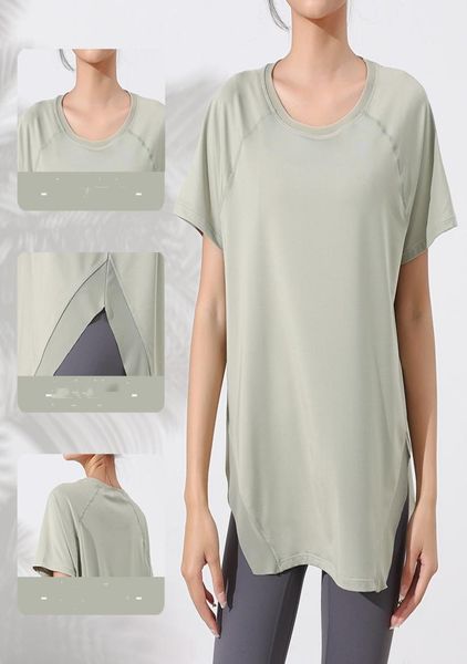 

yoga outfits clothes 2022 ladies yoga loose mesh short sleeves running sports golf green purple white black1094239, White;red