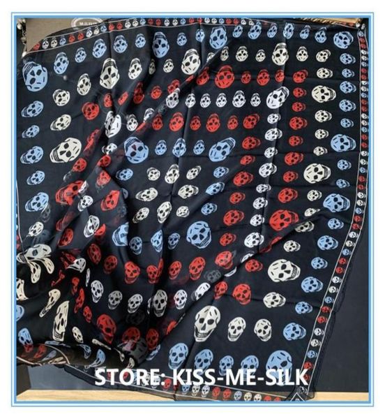 

scarves kissmesilk skull silk scarf large square soft chiffon shawl dualuse ladies 135135cm45g7967931, Blue;gray