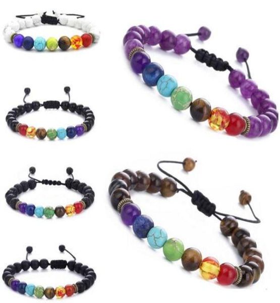 

7 chakra lava healing balance beads charm bracelets multicolor beads stones weave rope bracelet women men yoga bracelets2141164, Black