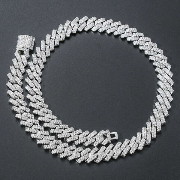 

custom pass diamond test vvs moissanite diamond cuban link chain 14mm hip hop necklace men 925 jewelry, Silver