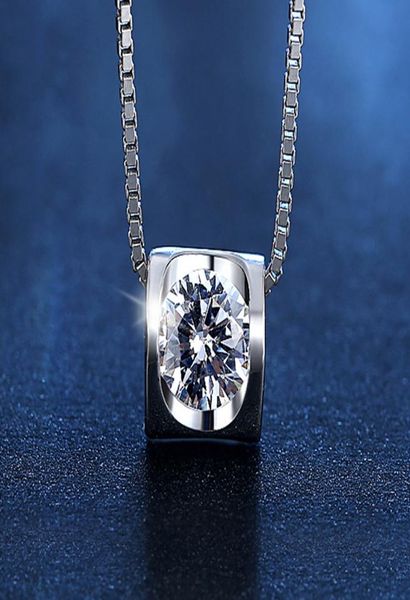 

sell geometric 925 sterling silver squre figure pendant necklace with clear crystal rhineshone inside for female3925184