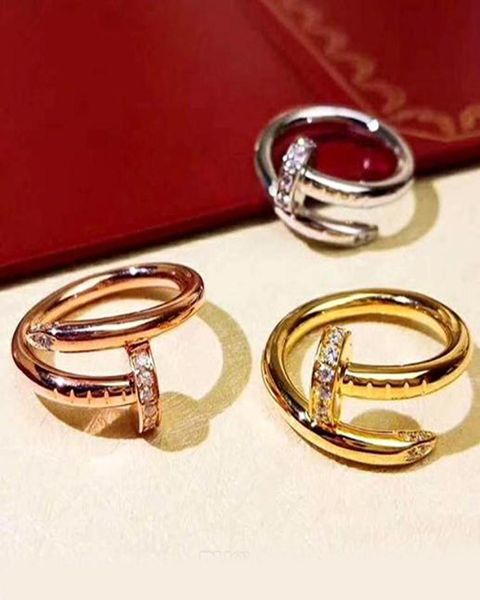 

stainless steel gold silver rosegold nail ring diamonds lovers band rings for women men couple rings fine jewelry logo1027188