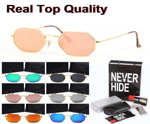 

9 colors classic octagonal sunglasses men women brand designer mirror uv400 glass lens with original box packages accessories e7386915, White;black