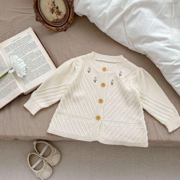 

pullover 2023 autumn toddler baby girls sweater simple embroidered flower long sleeve knitted cardigan coat kids cotton jackets 230905, Blue