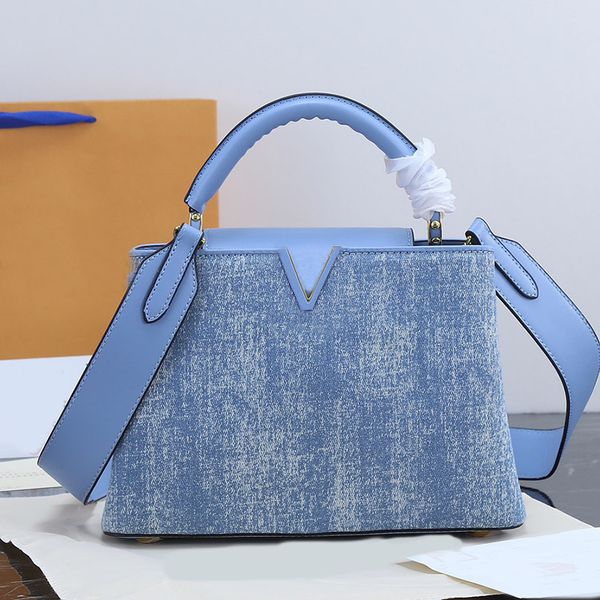 

women hand bag denim handbag cross body tote bag shoulder bags designer bag cowhide handle twist lock flap shopping bags golden hardware det