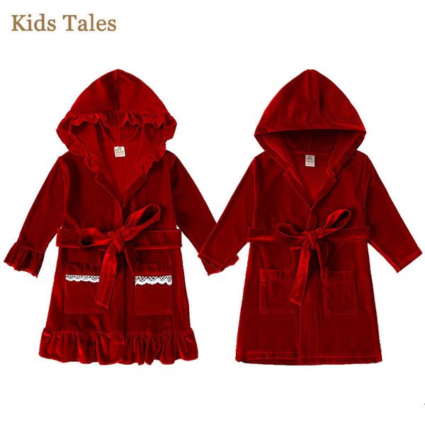 

pajamas christmas kids baby girls boy sleepwear red velvet long sleeve hooded cardigans coats outerwear with pocket toddler set 230906, Blue;red