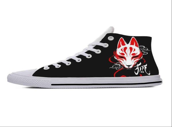 

kitsune mask japanese fox anime manga cartoon casual cloth shoes high lightweight breathable 3d print men women sneakers y8662650, Black