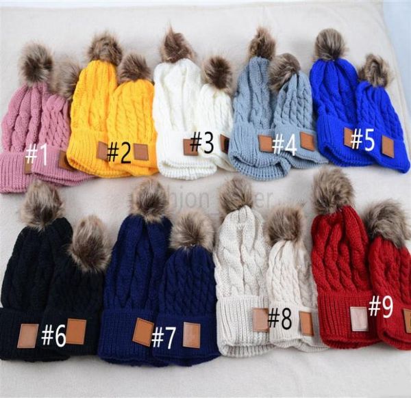 

car women children knitted hats set parenting caps outdoor kids beanies visor cap hats winter warm hat woolen headgear elast8947248, Black;white