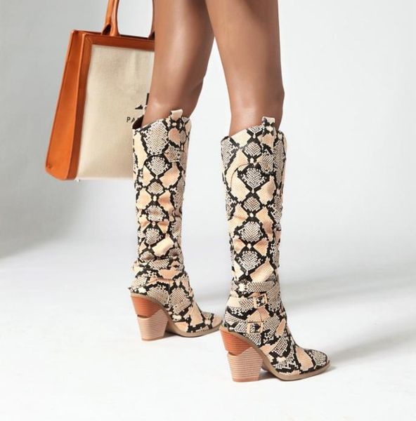 

printed knee high chunky heel cowboy boots woman designer booties8921683, Black
