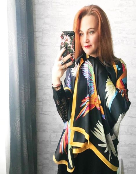 

scarves spring printed birds silk scarf women shawl foulard female designer parrot wrap ladies autumn long bandana stolescarves sc6505545, Blue;gray