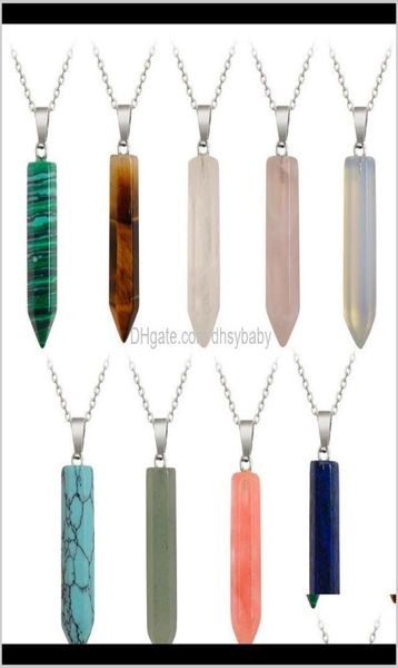 

pendant drop delivery 2021 crystal quartz necklace natural healing point chakra bead gemstone turquoise opal stone pendants chai4141113, Silver